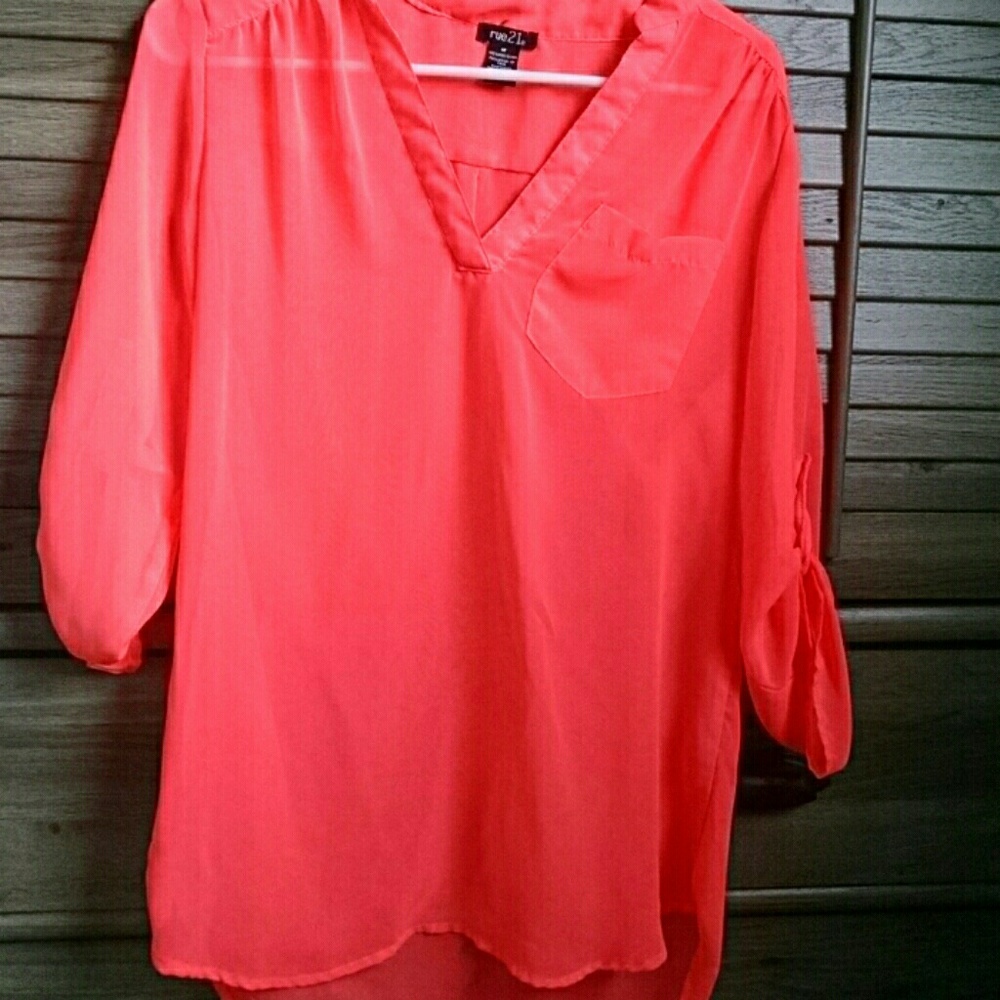 Bright Pink/Orange Sheer Top